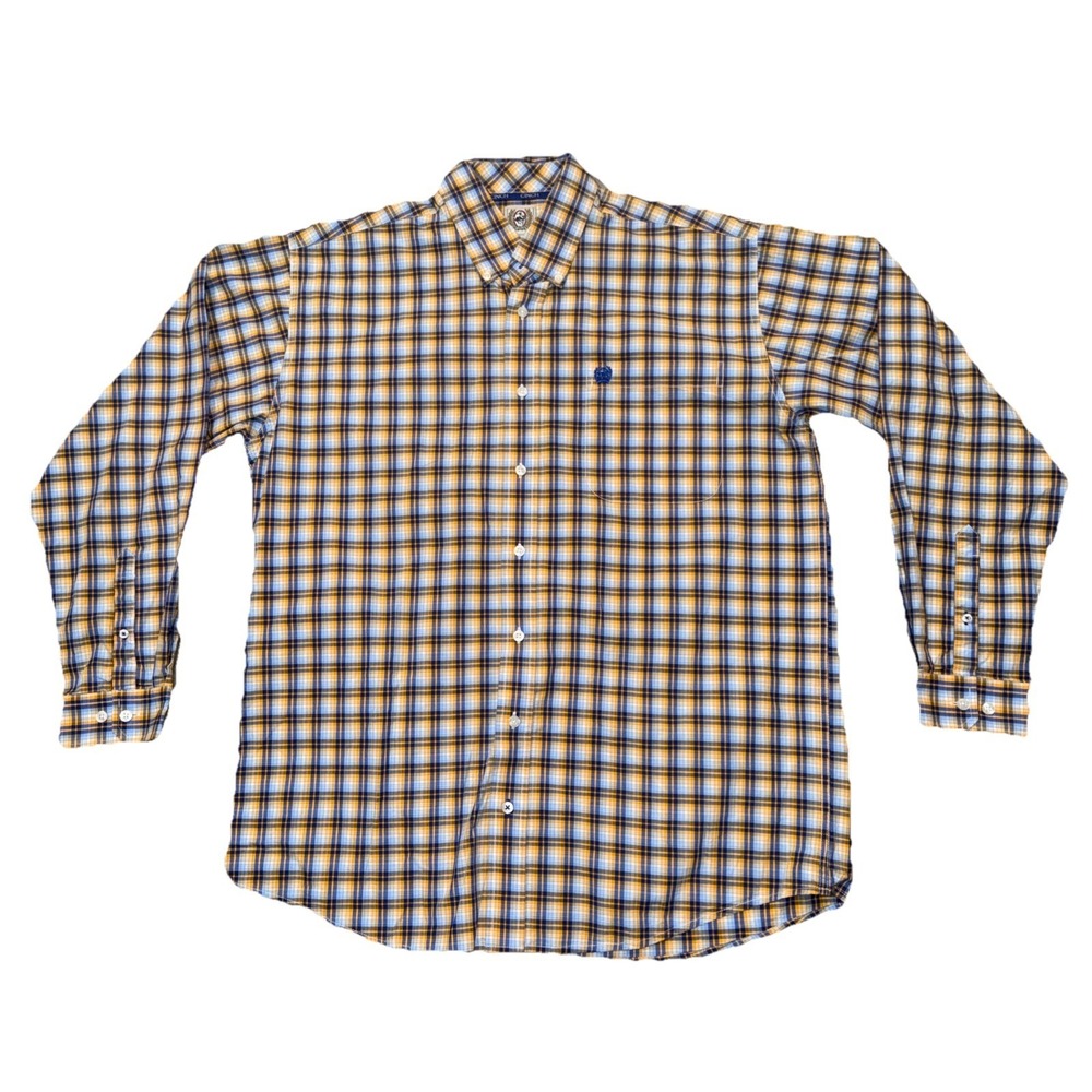 Cinch Shirt Men's Medium Blue Yellow Plaid Button Up Long Sleeve Western Cowboy